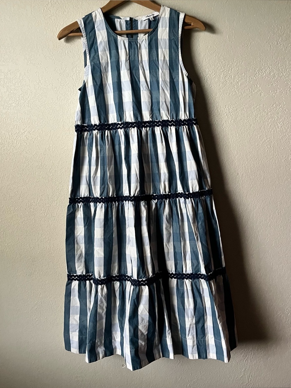 Madewell Navy and White Gingham Tiered Dress - 100% Cotton